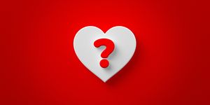 white color heart shape and red color question mark